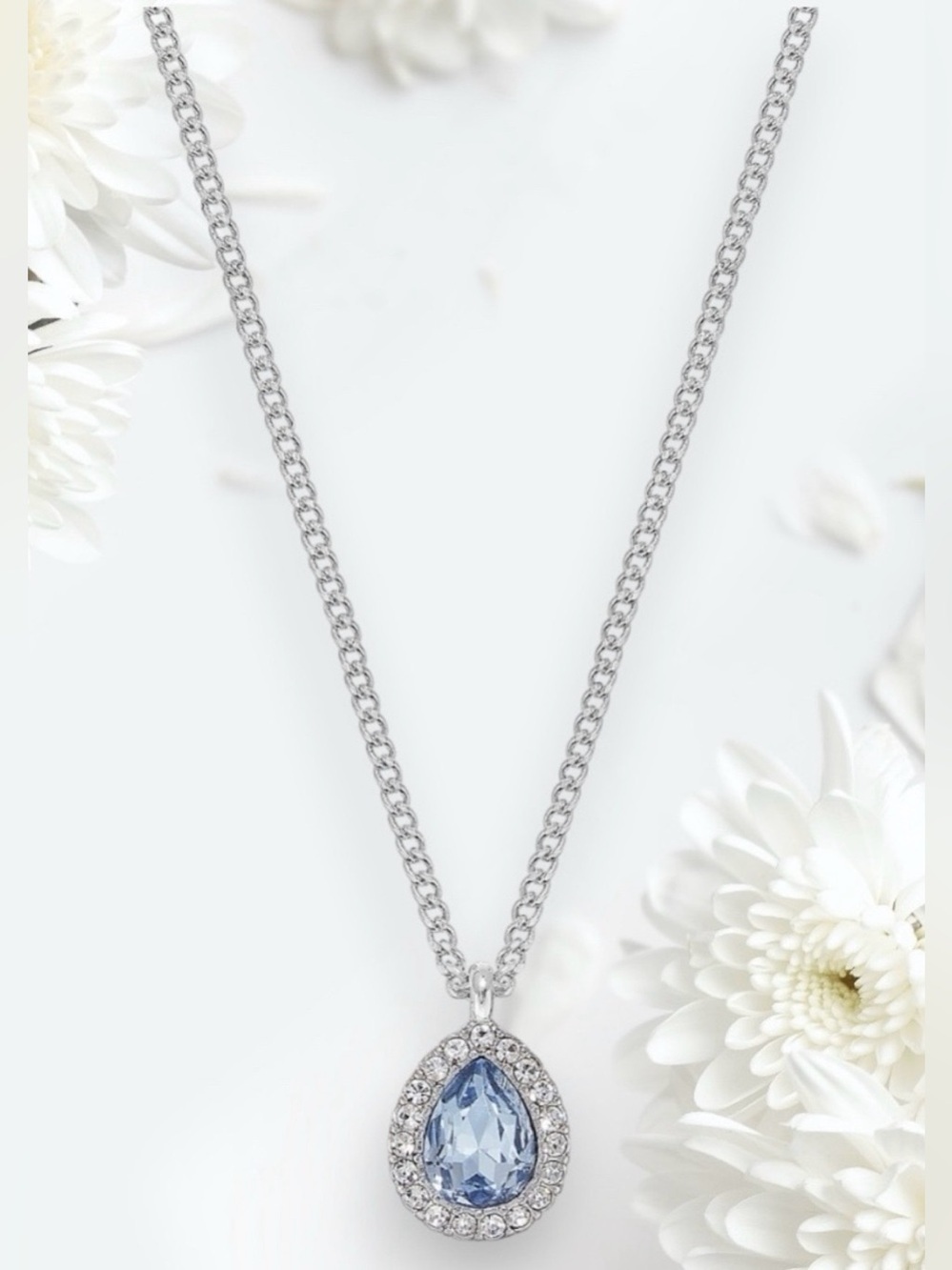 Givenchy Silver Necklace with Blue Teardrop Crystal Pendant - Picture 2 of 5